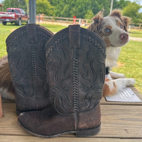 Frye Dark Brown Wyatt Overlay Western Boots size 7.5. - Picture 1 of 8